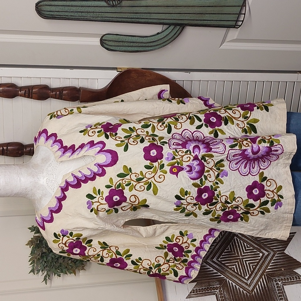 Vintage 70s Peacock Tunic, Purple, Angel Wing, Hippie, Boho - Picture 5 of 16